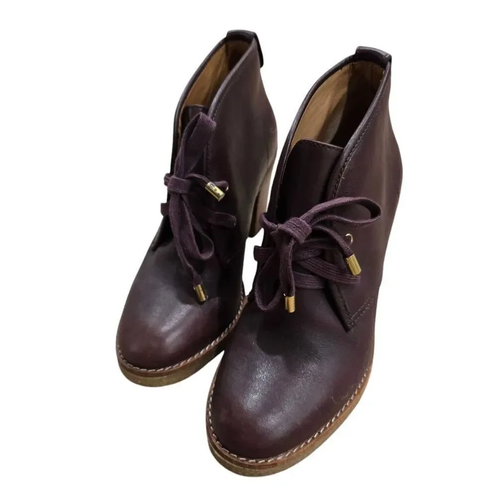 Coach Nikol Bootie Women's 5B Burgundy Leather Lace Up‎ Block Heel Boots Q1666